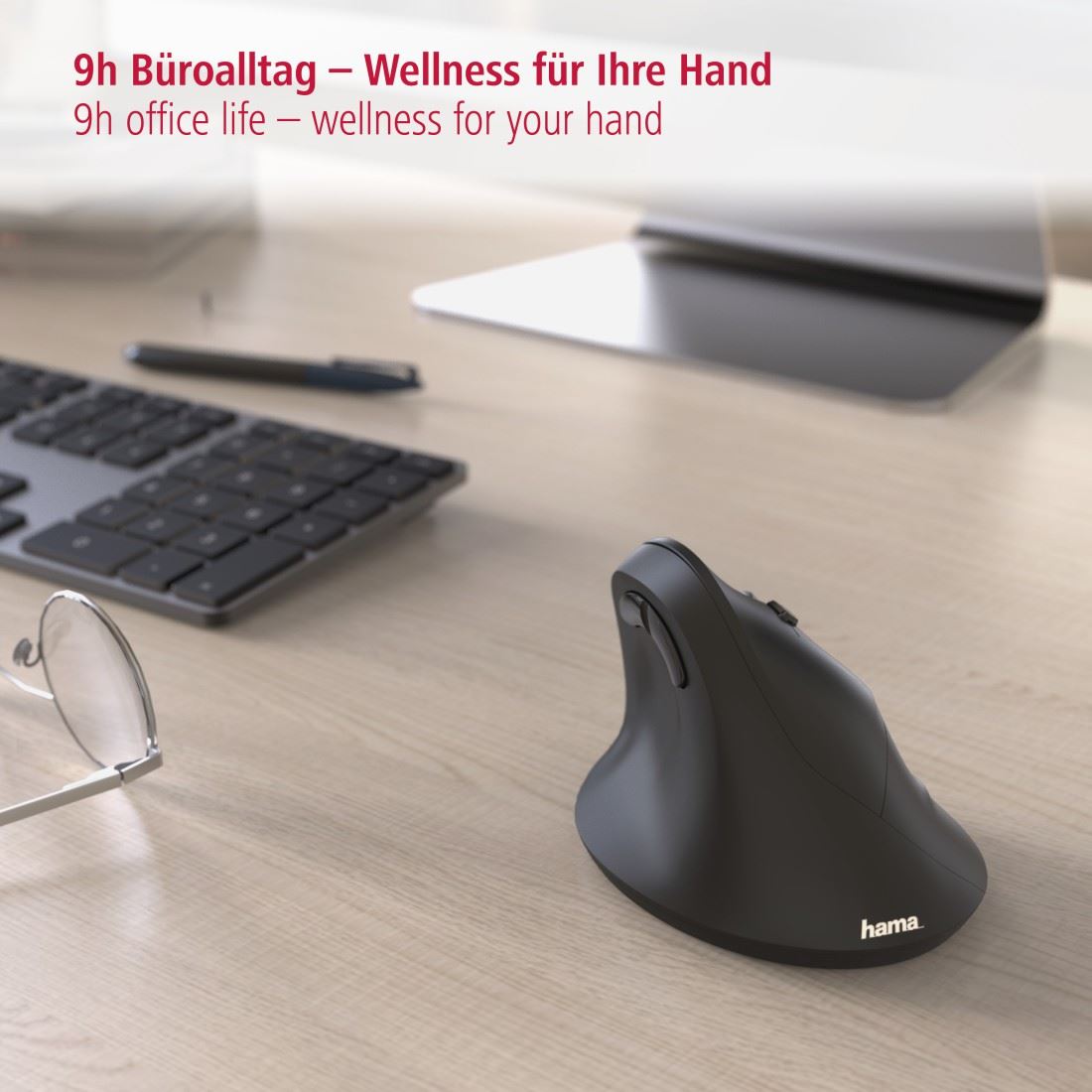 Vertikálna ergonomická bezdrôtová myš Hama EMW-500,  6 tlačidiel,  čierna11 