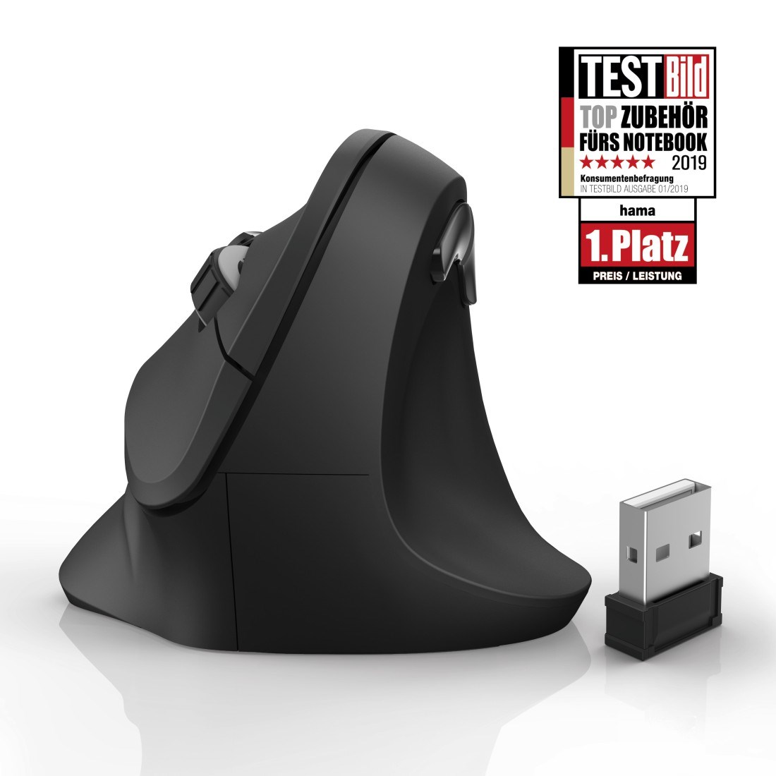 Vertikálna ergonomická bezdrôtová myš Hama EMW-500,  6 tlačidiel,  čierna12 