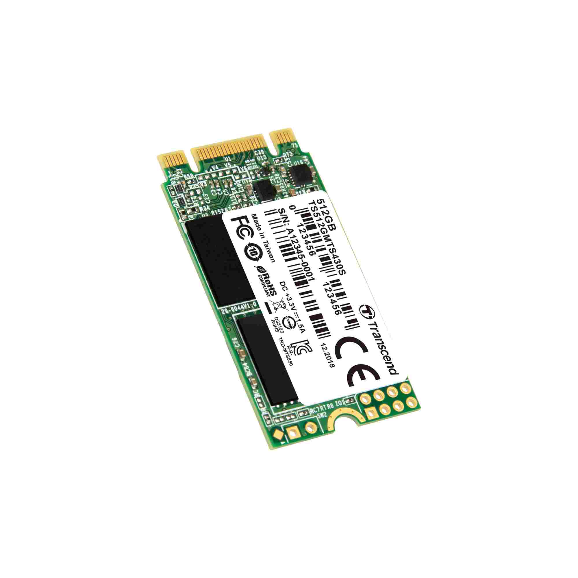 TRANSCEND Industrial SSD MTS430S 512GB,  M.2 2242,  SATA III 6 Gb/ s,  TLC1 