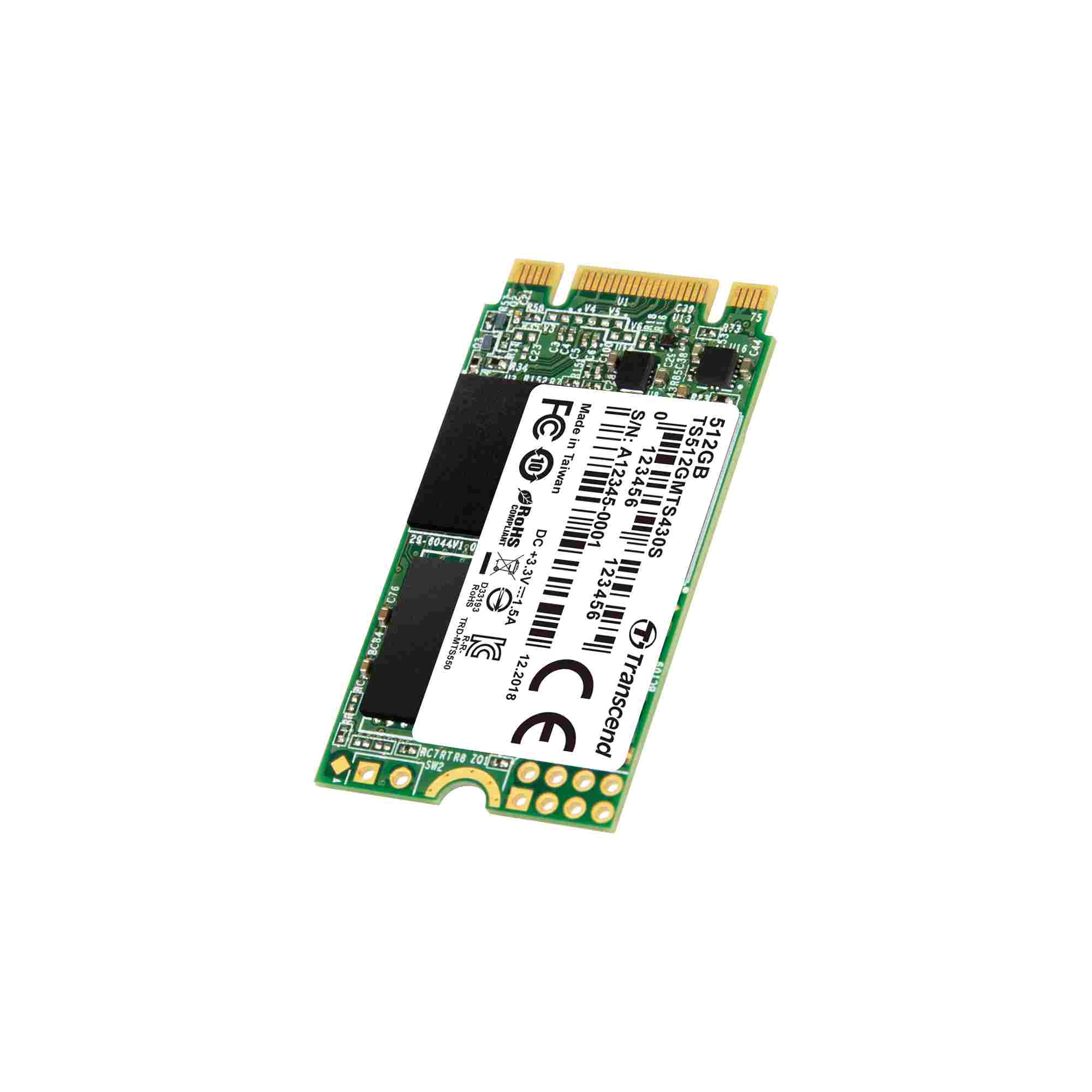 TRANSCEND Industrial SSD MTS430S 512GB,  M.2 2242,  SATA III 6 Gb/ s,  TLC2 