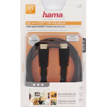 Hama HDMI kábel vidlica-vidlica, plochý, pozlátený, 3*, 1,5 m0 