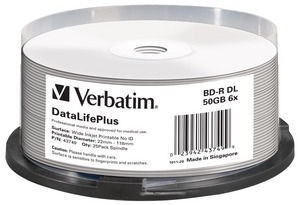 VERBATIM BD-R(25-pack)Blu-Ray/ vreteno/ DL+/ 6x/ 50GB/  ŠIROKÝ PRINTABLE NO ID SURFACE HARD COAT0 