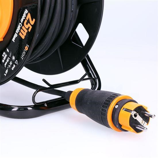 Solight prodlužovací přívod na bubnu,  4 zásuvky,  venkovní,  25m gumový kabel,  3x 1, 5mm2,  IP442 
