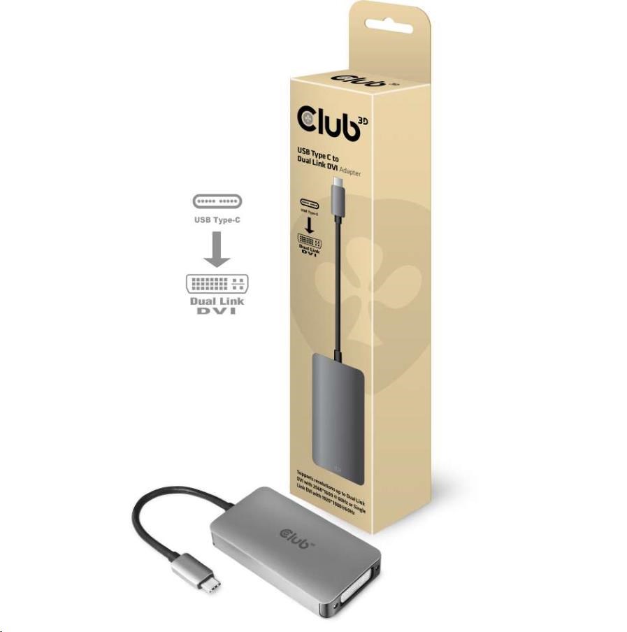 Club3D Active USB Type C to DVI-I Dual Link Adapter,  HDCP on2 