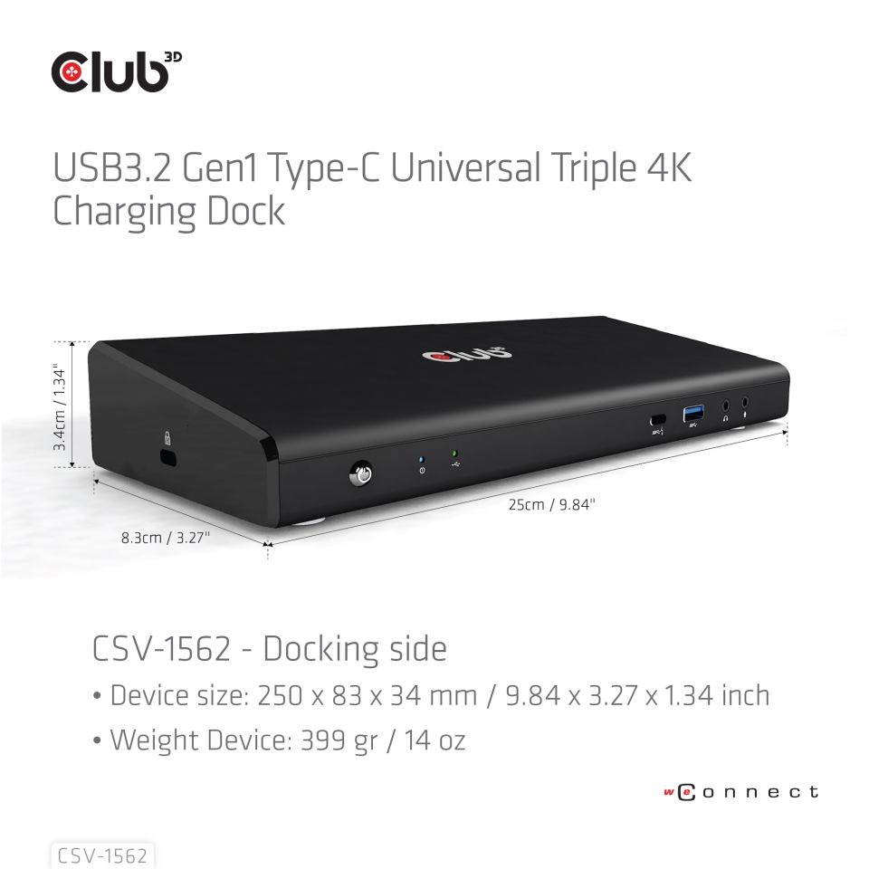 Dokovacia stanica USB Club3D 3.2 typy C (5xUSB/ USB-C/ 3xHDMI/ 2xDP/ Ethernet/ Audio) s univerzálnym trojitým napájacím adap6 