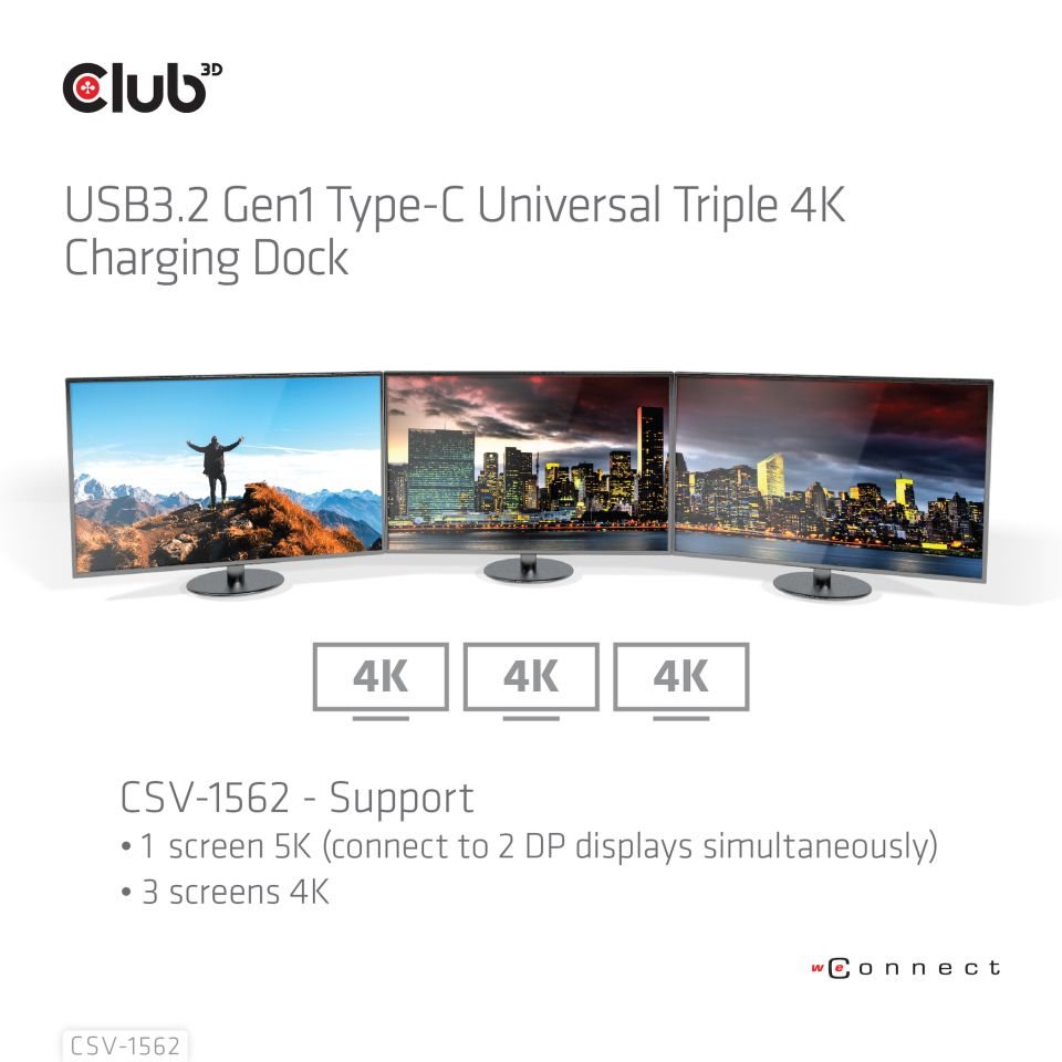 Dokovacia stanica USB Club3D 3.2 typy C (5xUSB/ USB-C/ 3xHDMI/ 2xDP/ Ethernet/ Audio) s univerzálnym trojitým napájacím adap0 