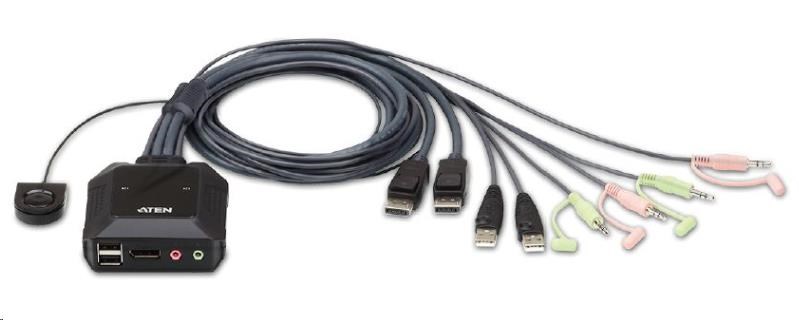 ATEN 2-portový DisplayPort KVM s káblovým prepínačom, zvuk