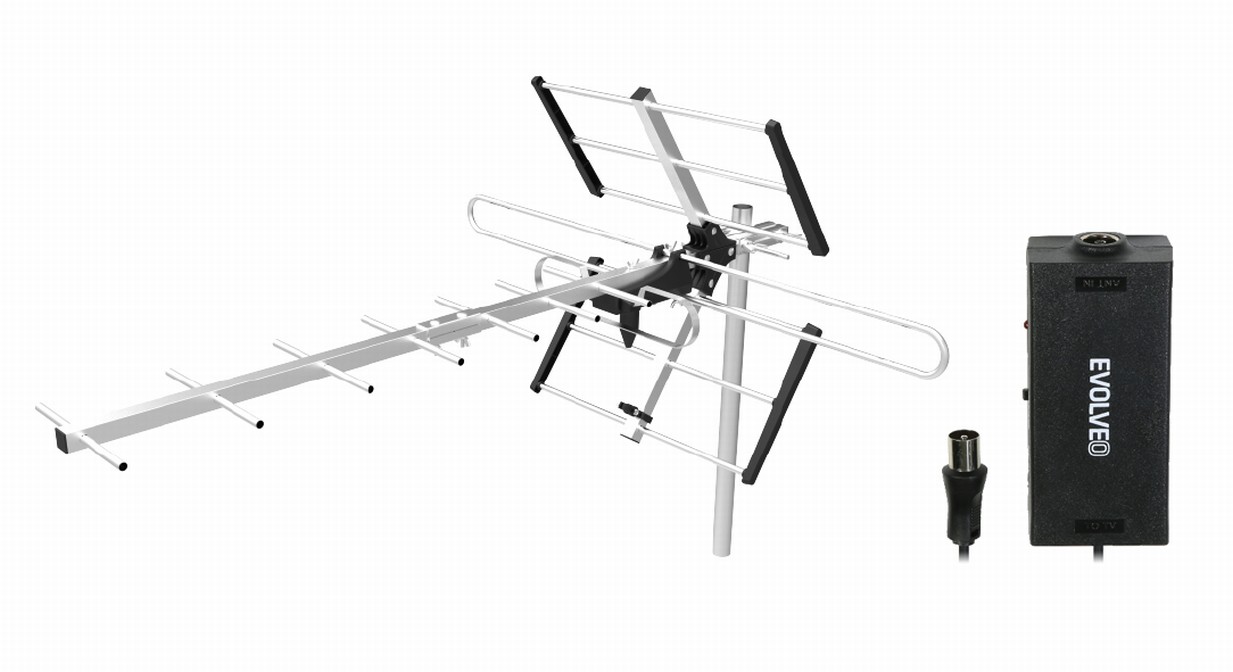 EVOLVEO Flexi 1A,  venkovní DAB+/ DVB-T2 anténa se zesilovačem Amp 1,  filtr LTE, 4G, 5G0 