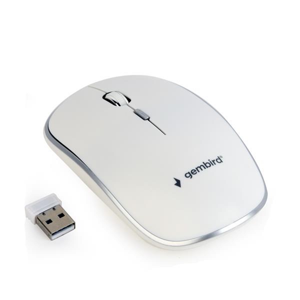 Myš GEMBIRD MUSW-4B-01,  biela,  bezdrôtová,  USB nano prijímač0 