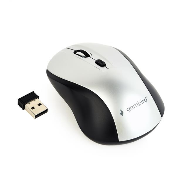 Myš GEMBIRD MUSW-4B-02-BS,  čierno-strieborná,  bezdrôtová,  USB nano prijímač0 