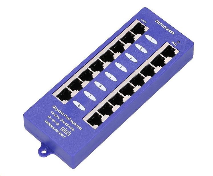 POE injektor pasivní - 8x 1 Gb/ s,  stíněný,  svorkovnice0 