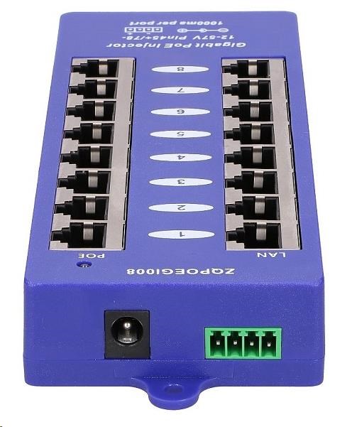 POE injektor pasivní - 8x 1 Gb/ s,  stíněný,  svorkovnice1 