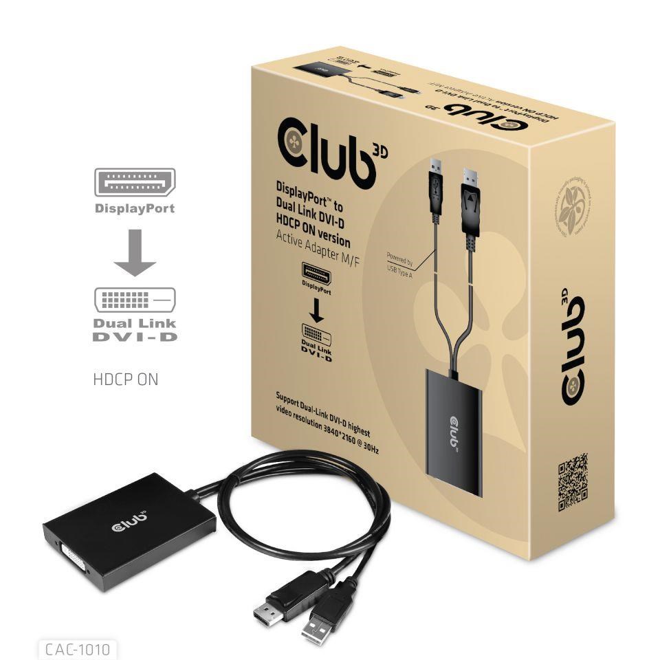 Club3D Aktívny adaptér DisplayPort na Dual Link DVI-D,  napájanie USB,  60 cm,  HDCP ON3 