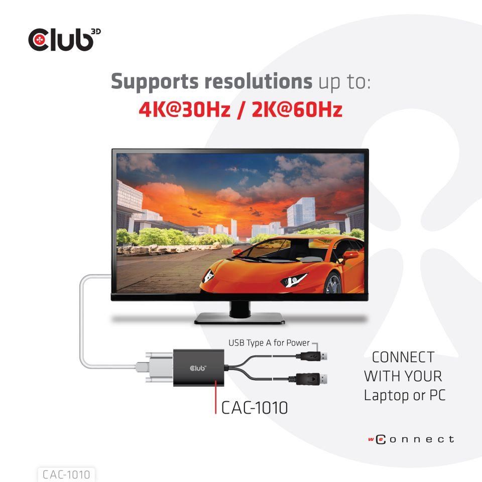 Club3D Aktívny adaptér DisplayPort na Dual Link DVI-D,  napájanie USB,  60 cm,  HDCP ON2 