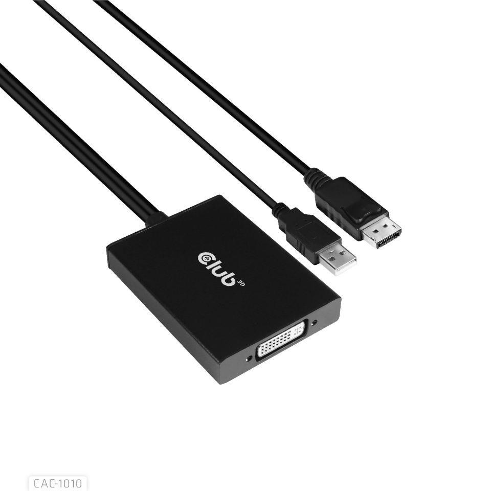Club3D Aktívny adaptér DisplayPort na Dual Link DVI-D,  napájanie USB,  60 cm,  HDCP ON7 