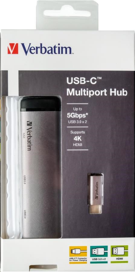 VERBATIM 49140 Multiportový HUB USB-C,  2x USB 3.0,  1x USB-C,  HDMI,  šedý dok7 