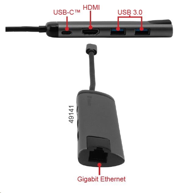 VERBATIM 49141 Multiportový USB-C HUB,  2x USB 3.0,  1x USB-C,  HDMI,  LAN,  šedý dok0 