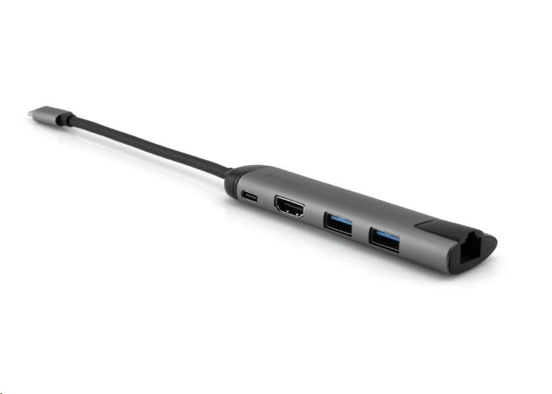 VERBATIM 49141 Multiportový USB-C HUB,  2x USB 3.0,  1x USB-C,  HDMI,  LAN,  šedý dok0 