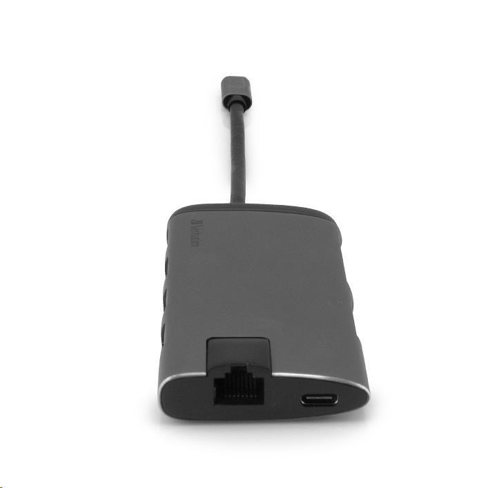 VERBATIM 49142 Multiportový HUB USB-C,  3x USB 3.0,  1x USB-C,  HDMI,  LAN,  SD,  microSD,  šedý dok1 
