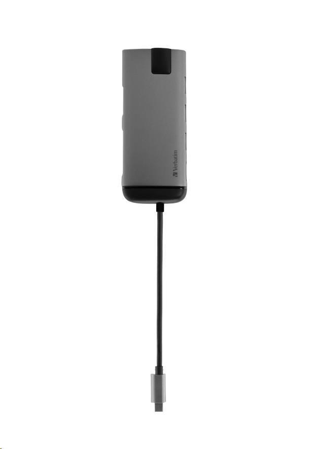 VERBATIM 49142 Multiportový HUB USB-C,  3x USB 3.0,  1x USB-C,  HDMI,  LAN,  SD,  microSD,  šedý dok4 