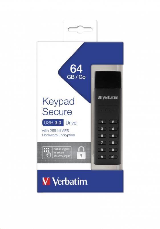 VERBATIM USB 3.0 Disk 64 GB - Zabezpečená klávesnica (R:160/ W:140 MB/ s) GDPR2 