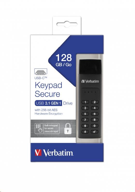 VERBATIM USB C 3.1 disk 128 GB - klávesnica Secure (R:160/W:150 MB/s) GDPR6 