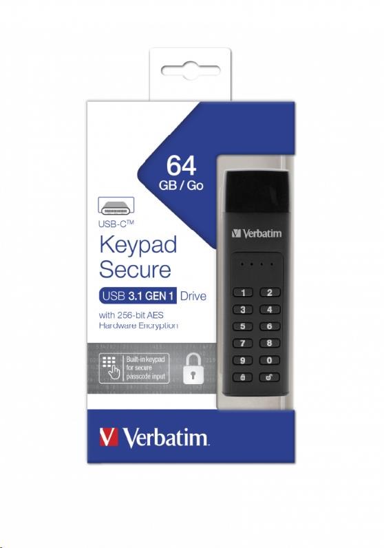 VERBATIM USB C 3.1 disk 64 GB - Zabezpečená klávesnica (R:160/ W:140 MB/ s) GDPR3 