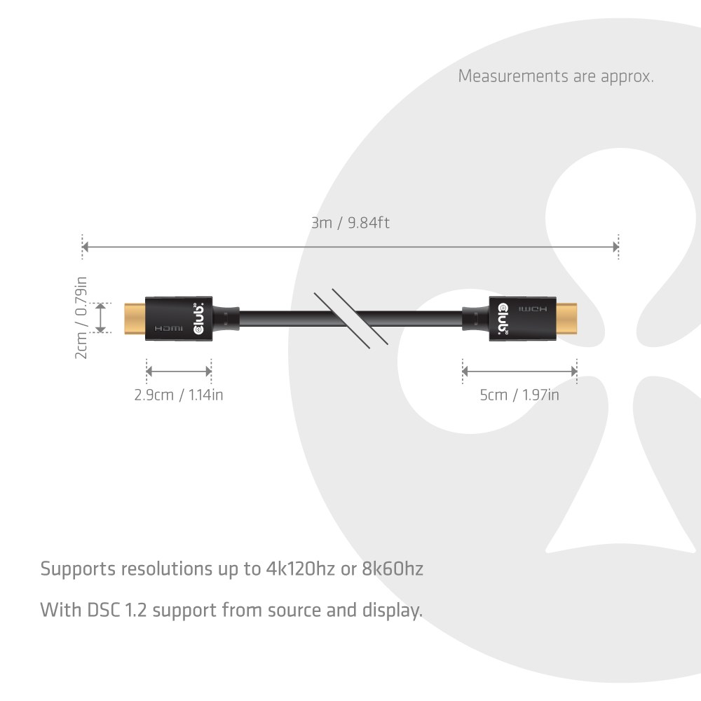 Club3D Kabel Ultra Rychlý HDMI™ Certifikovaný,  4K 120Hz,  8K60Hz,  48Gbps M/ M,  3m,  28 AWG5 