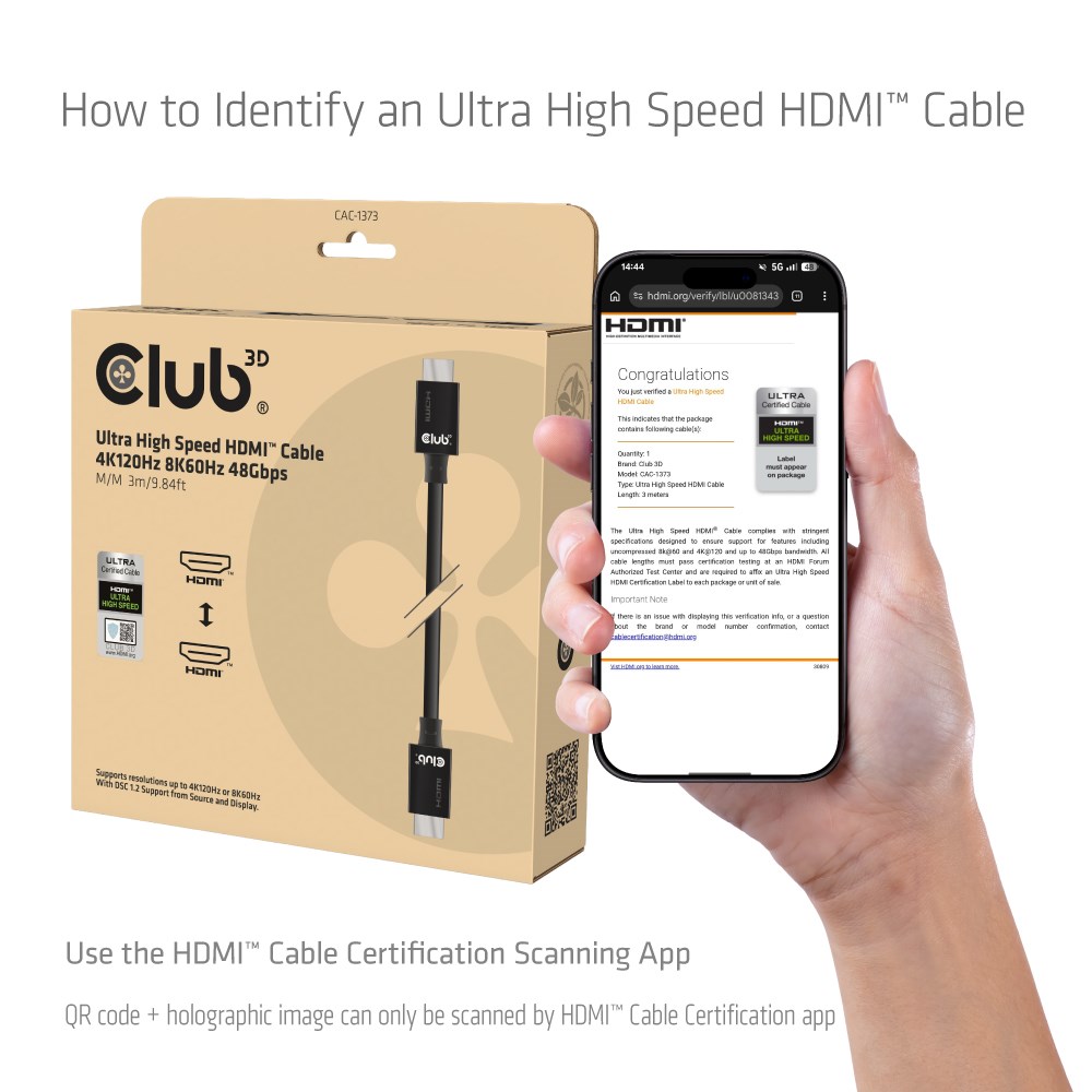 Club3D Kabel Ultra Rychlý HDMI™ Certifikovaný,  4K 120Hz,  8K60Hz,  48Gbps M/ M,  3m,  28 AWG1 