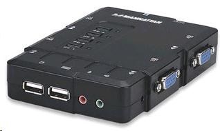 MANHATTAN KVM prepínač 4 porty,  USB,  audio,  integrované káble0 
