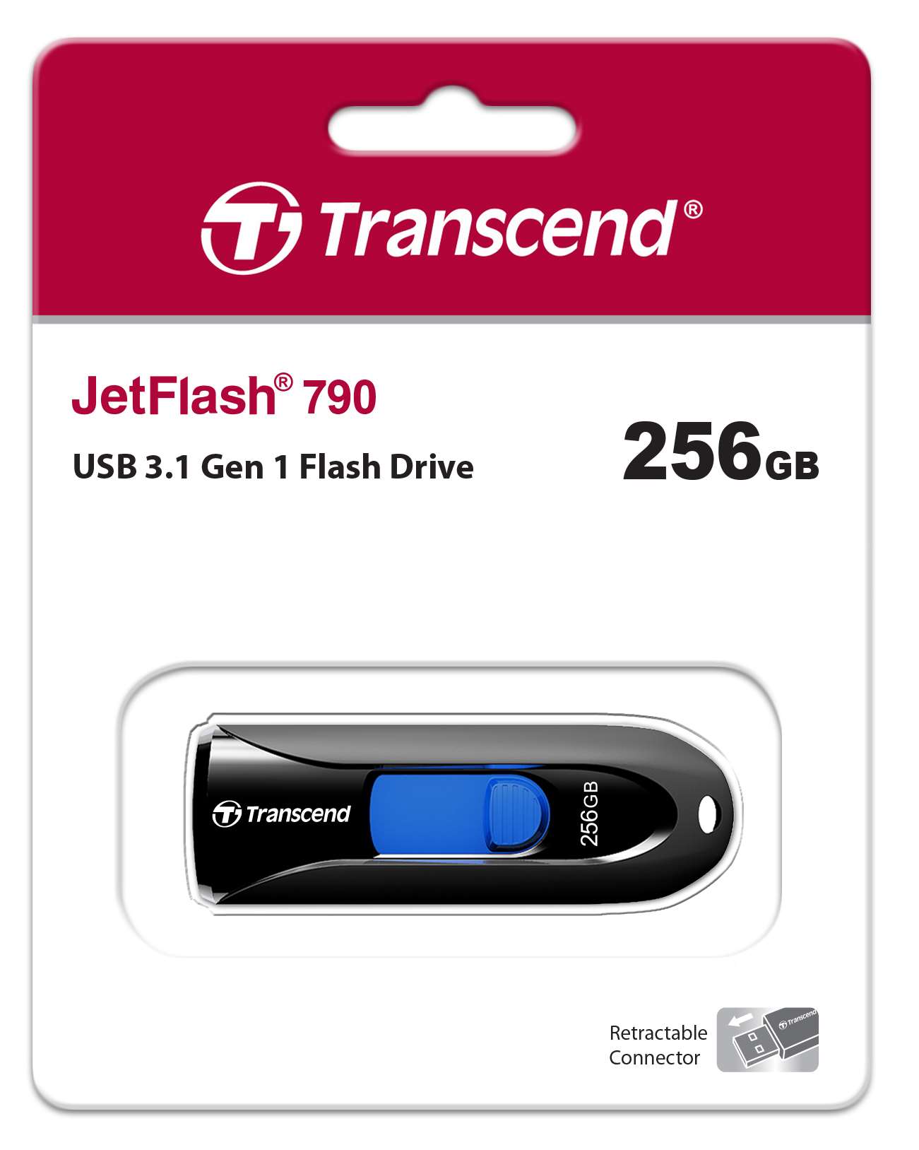 TRANSCEND Flash Disk 256GB JetFlash®790,  USB 3.1 (R:100/ W:40 MB/ s) černá/ modrá4 