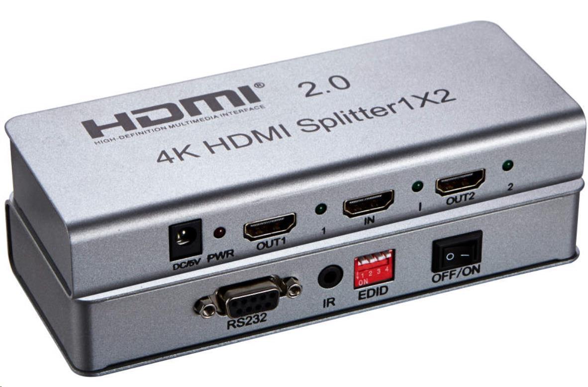 PremiumCord HDMI 2.0 rozdeľovač 1-2 porty,  4K x 2K/ 60Hz,  FULL HD,  3D0 