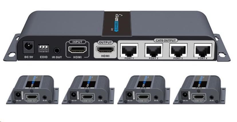 PREMIUMCORD HDMI 1-4 splitter+extender cez CAT6/ 6a/ 7,  FULL HD,  3D0 