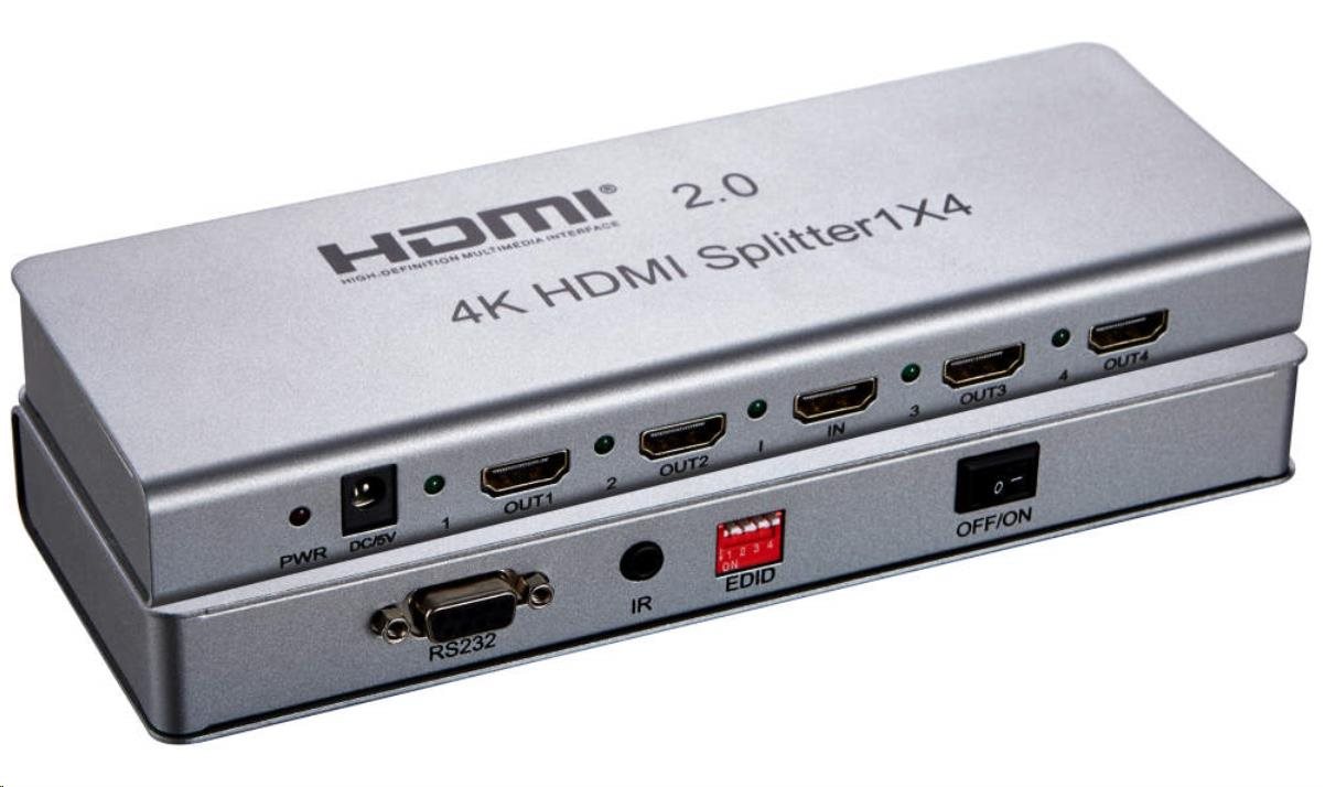 PremiumCord HDMI 2.0 splitter 1-4 porty,  4K x 2K/ 60Hz,  FULL HD,  3D0 