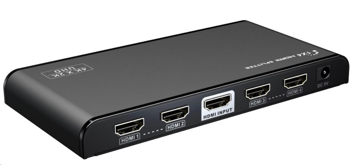 PremiumCord HDMI 2.0 rozdeľovač 1-4 porty,  4K x 2K/ 60Hz,  FULL HD,  3D,  čierny0 