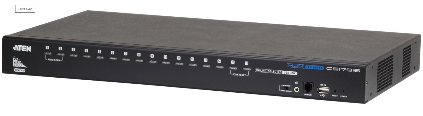 ATEN 16-portový HDMI KVMP USB,  2-portový USB HUB,  zvuk0 