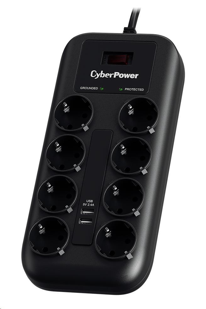 CyberPower Surge Buster™ 8 zásuviek,  2xUSB,  1.8m,  nemecký,  nový0 