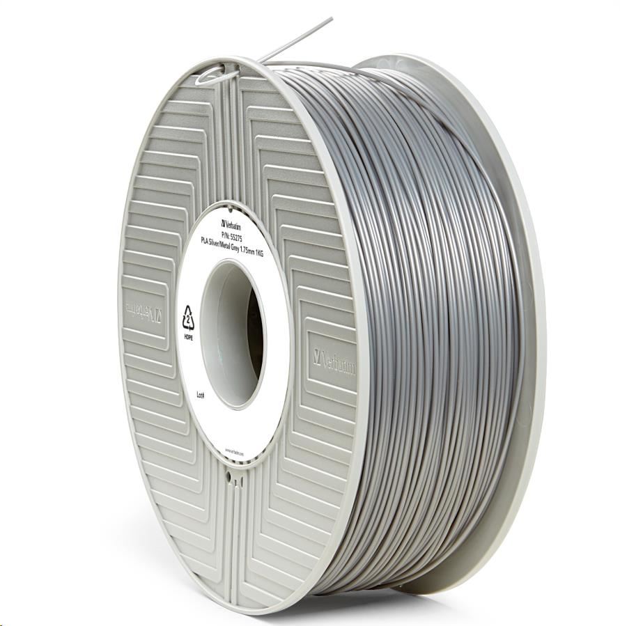 VERBATIM Filament pre 3D tlačiarne PLA 1.75mm,  335m,  1kg strieborná/ kovovo sivá (55275)1 