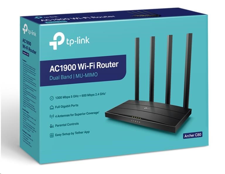 TP-Link Archer C80 OneMesh/ EasyMesh/ Aginet WiFi5 router (AC1900,  2, 4GHz/ 5GHz,  4xGbELAN,  1xGbEWAN)3 