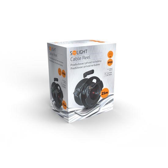 Solight prodlužovací přívod na bubnu,  1 zásuvka,  25m,  černý kabel,  3x 1, 5mm25 