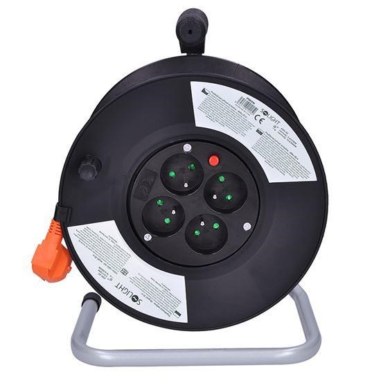 Solight prodlužovací přívod na bubnu,  4 zásuvky,  oranžový kabel,  černý buben,  20m3 