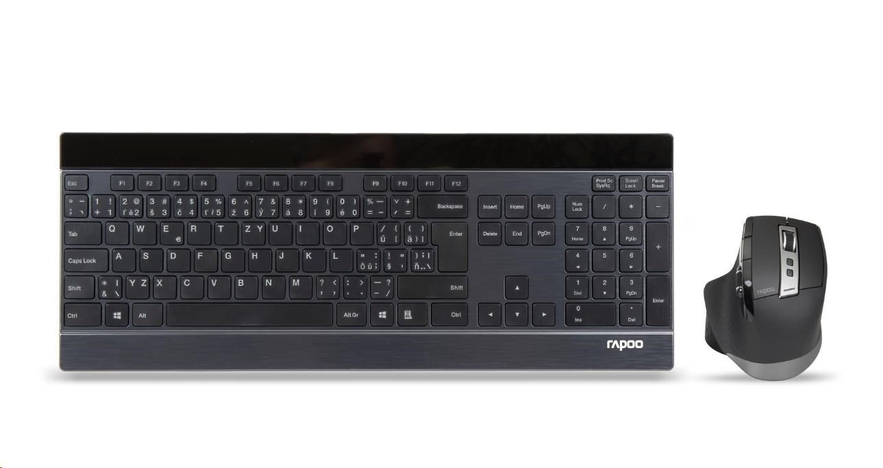 Súprava klávesnice a myši RAPOO 9900M multirežimová bezdrôtová ultratenká CZ/ SK,  čierna3 