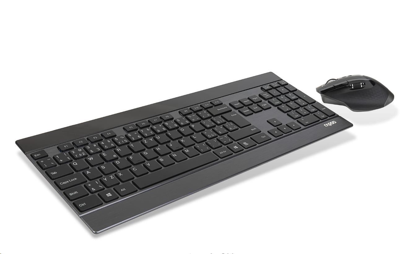 Súprava klávesnice a myši RAPOO 9900M multirežimová bezdrôtová ultratenká CZ/ SK,  čierna0 