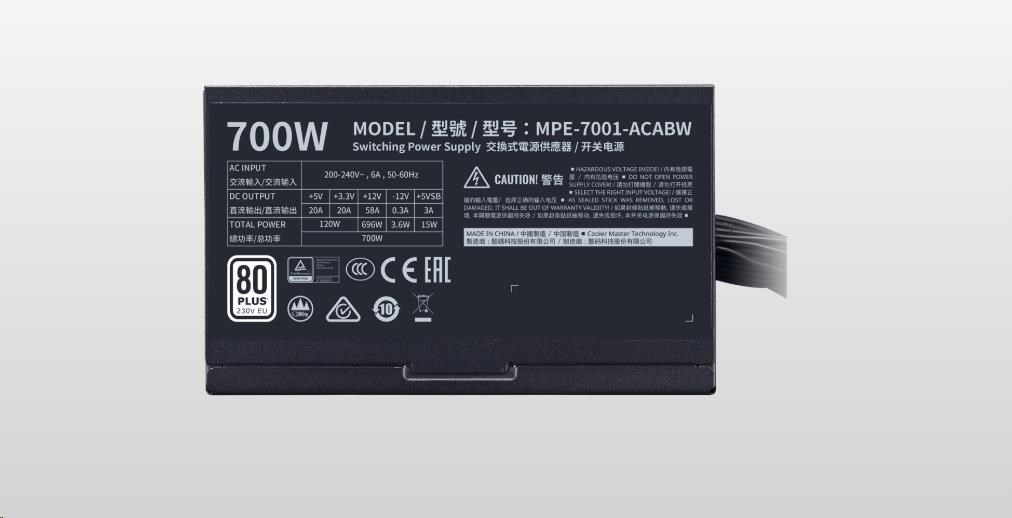 Cooler Master zdroj MWE White 700W V2,  120mm,  80+7 