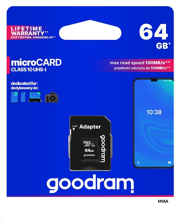 GOODRAM MicroSDXC karta 64GB M1AA,  UHS-I Class 10,  U1 + adaptér1 