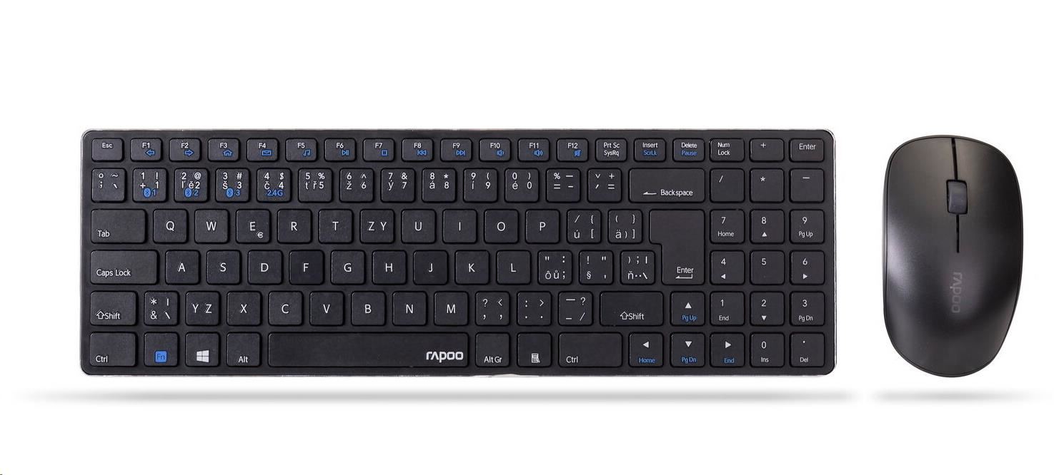 Súprava klávesnice a myši RAPOO 9300M,  bezdrôtová viacrežimová tenká myš a ultratenká klávesnica,  čierna7 