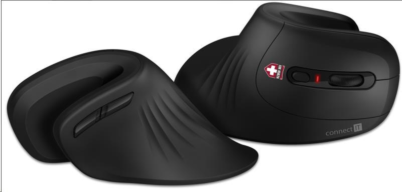 CONNECT IT FOR HEALTH Ergonomická vertikálna myš (+ 1x batéria AA zdarma) bezdrôtová,  čierna0 