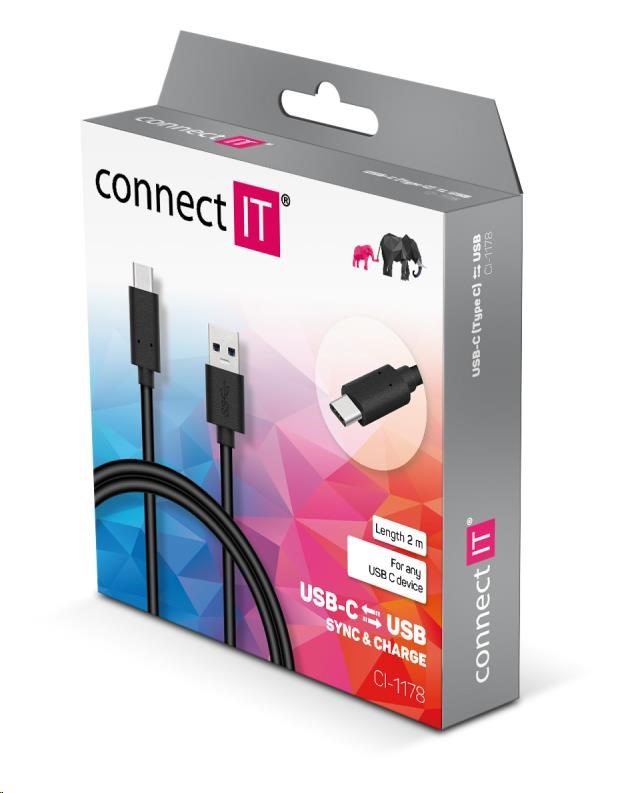 CONNECT IT Wirez USB-C (typ C) -> USB-A,  USB 3.1 Gen 1,  čierna,  2 m2 