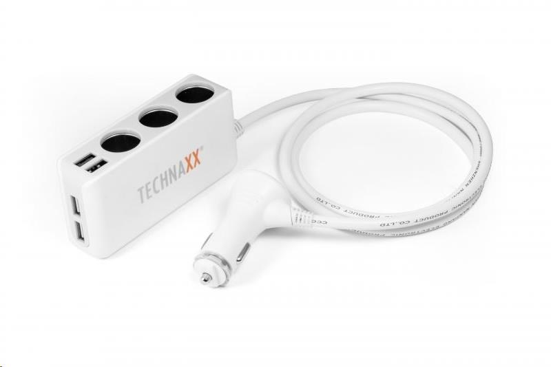 Technaxx nabíječka do auta,  4x USB port (2x 1A,  2x 2, 4A),  3x zásuvka 12 V0 