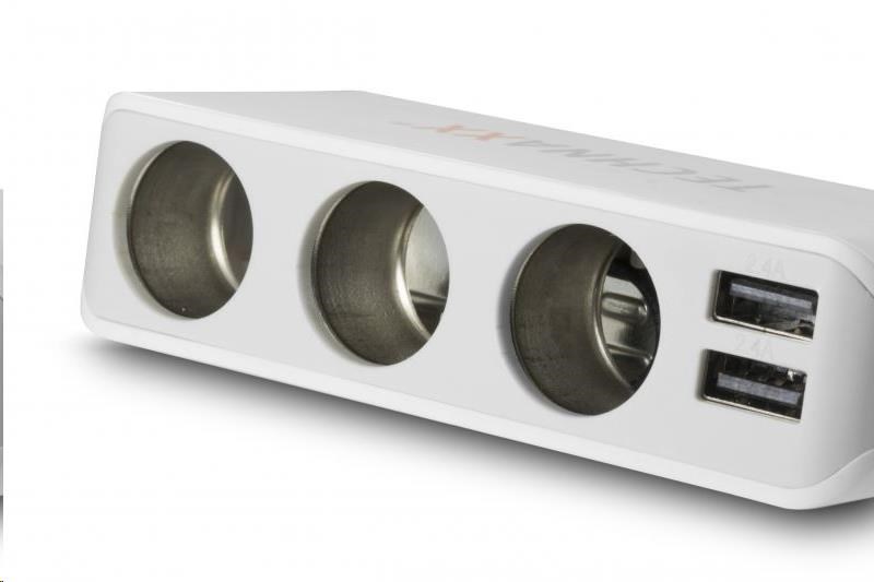 Technaxx nabíječka do auta,  4x USB port (2x 1A,  2x 2, 4A),  3x zásuvka 12 V3 